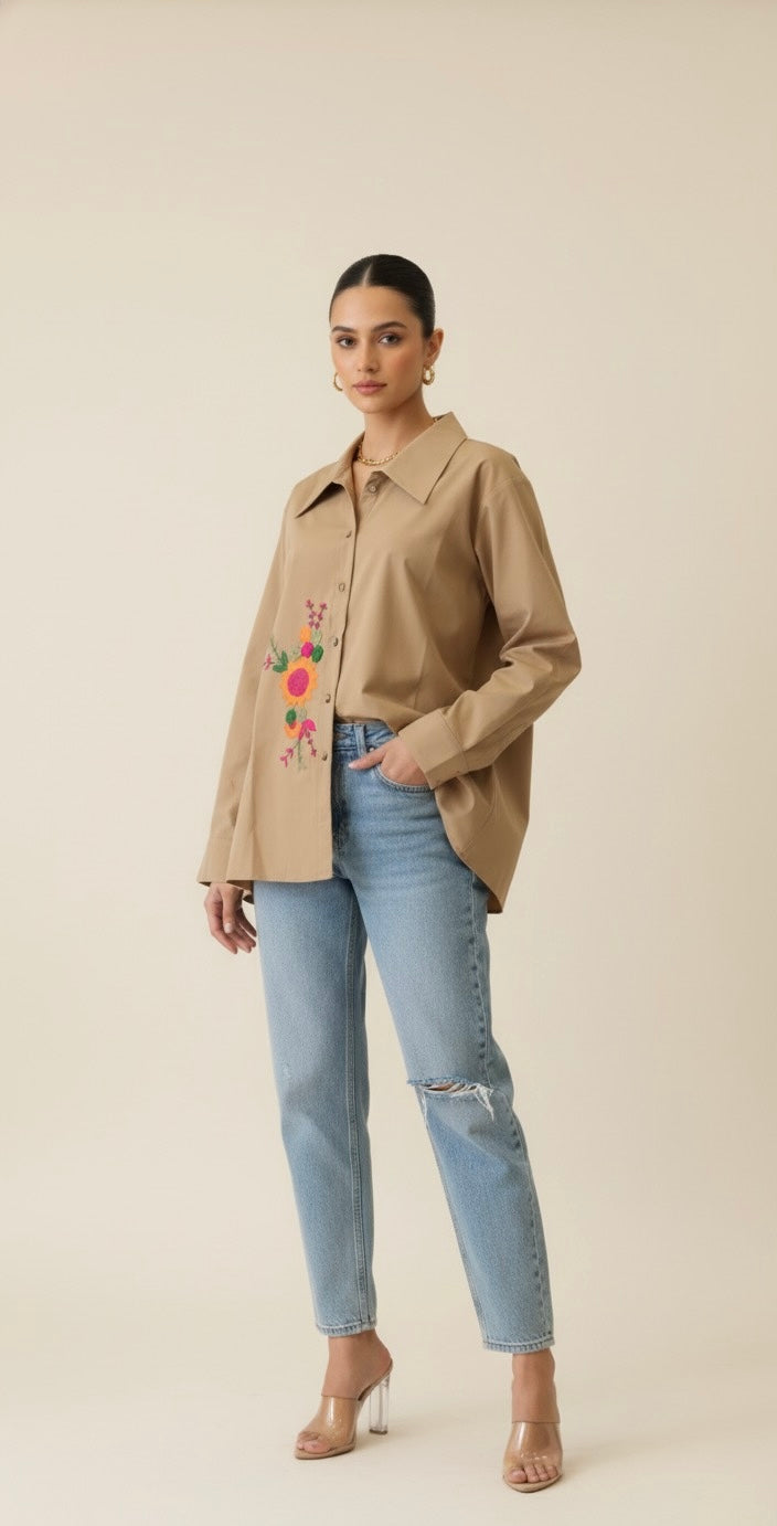 ELORA TAN OVERSIZED SHIRT