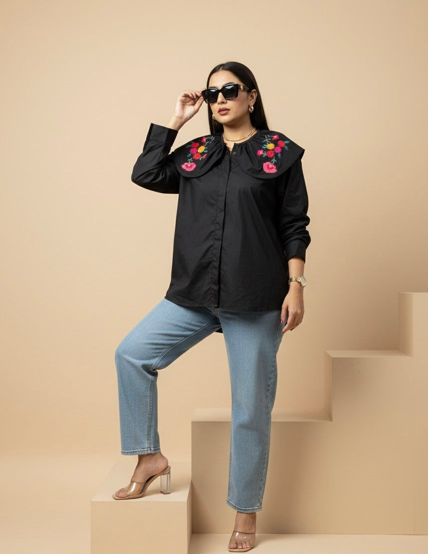 BLOSSOM BLACK PETER PAN COLLAR SHIRT