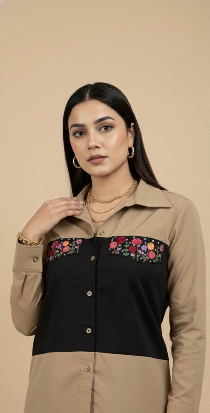 ELORA BEIGE N BLACK SHIRT