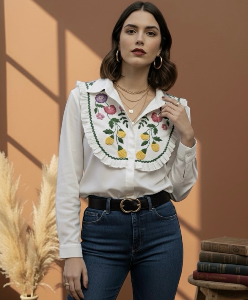 BLOSSOM WHITE FRILL SHIRT