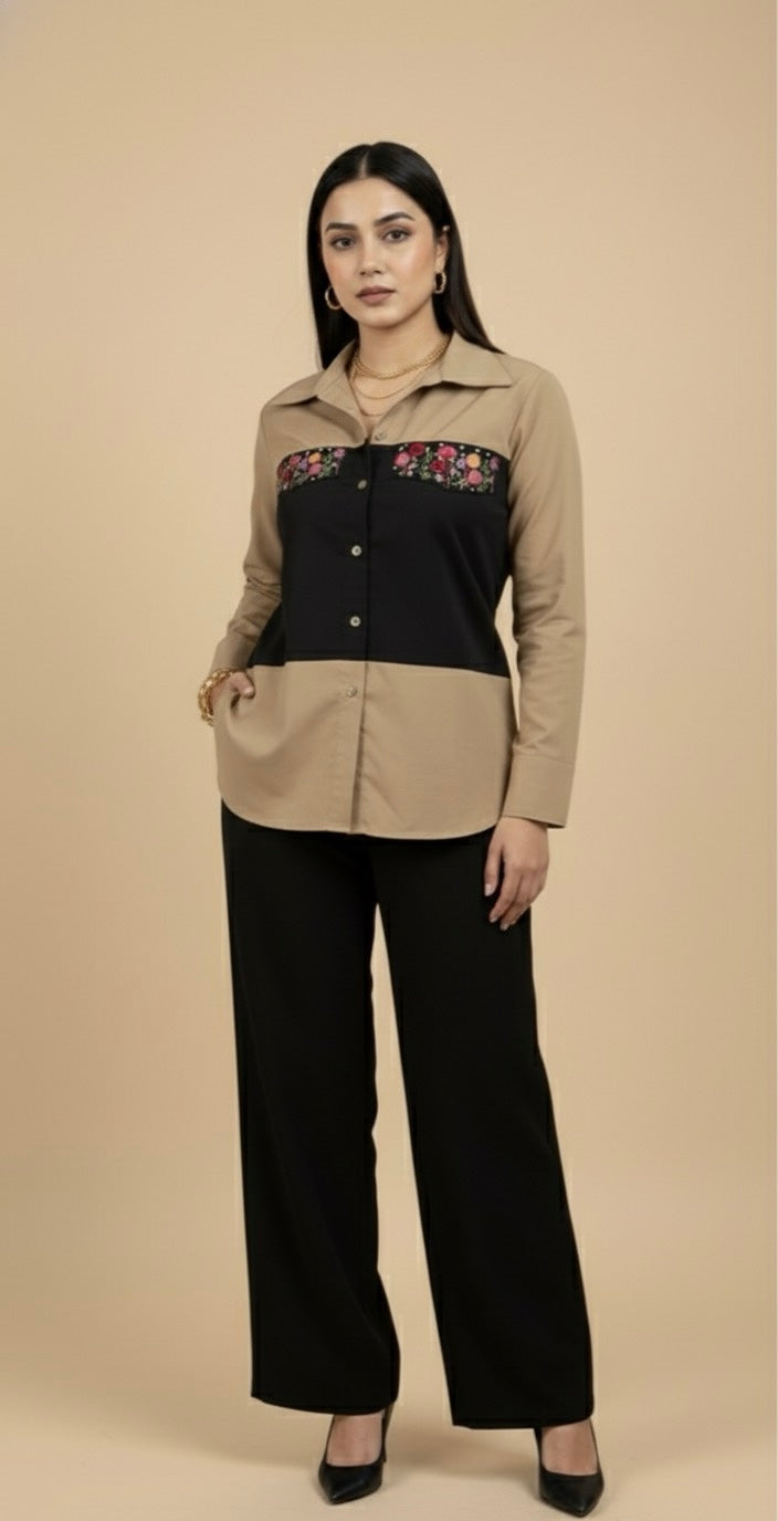 ELORA BEIGE N BLACK SHIRT