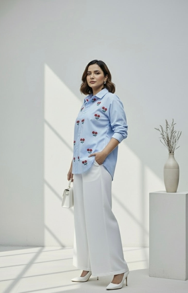 ELORA SKY BLUE FLORAL SHIRT