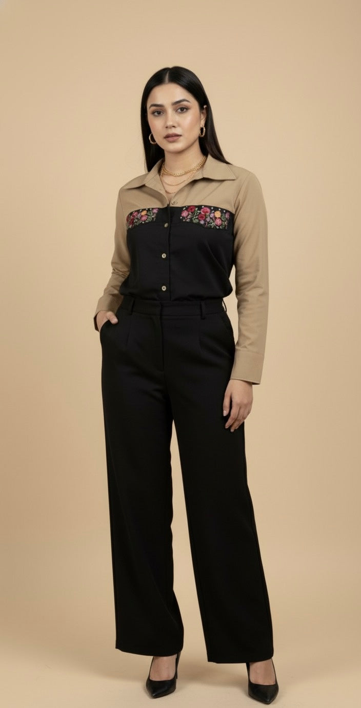 ELORA BEIGE N BLACK SHIRT