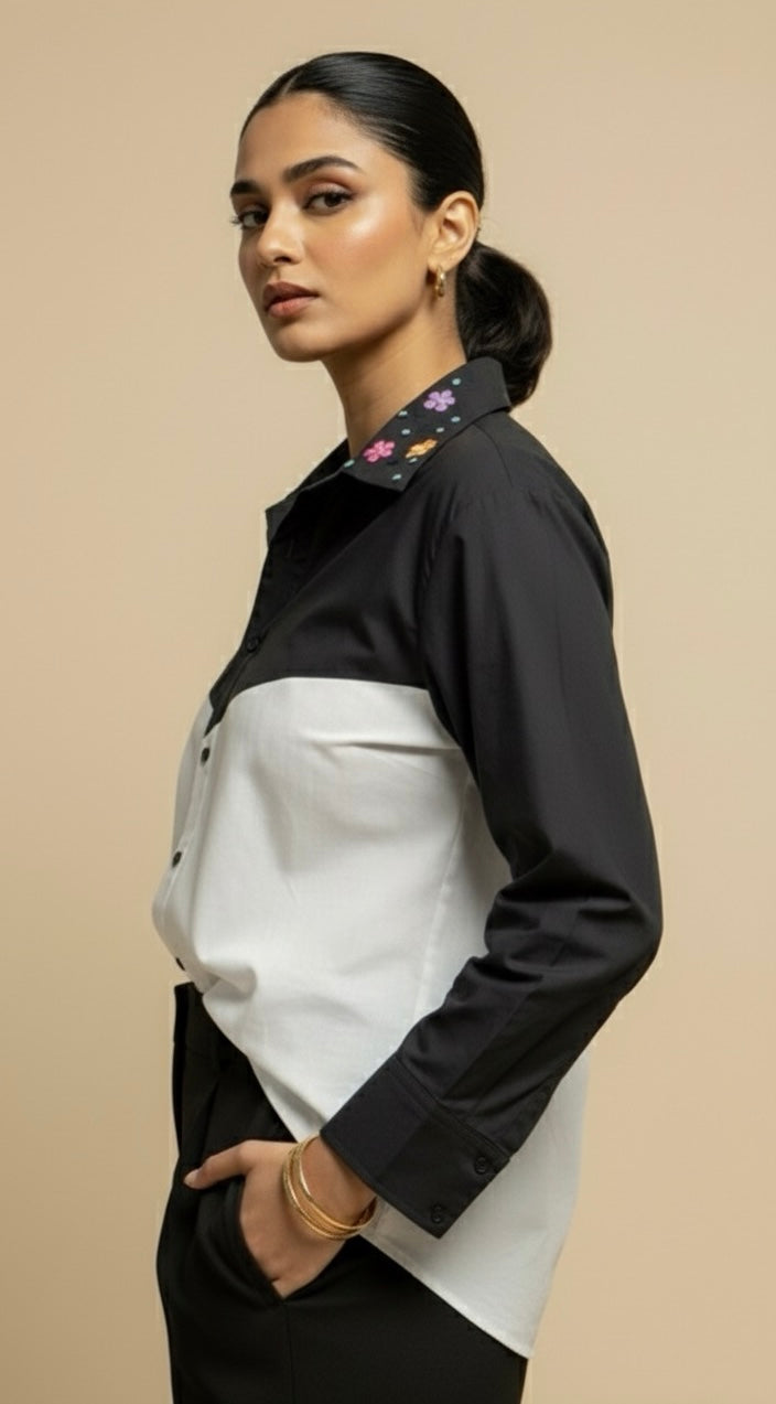 ELORA BLACK AND WHITE BLOCK SHIRT