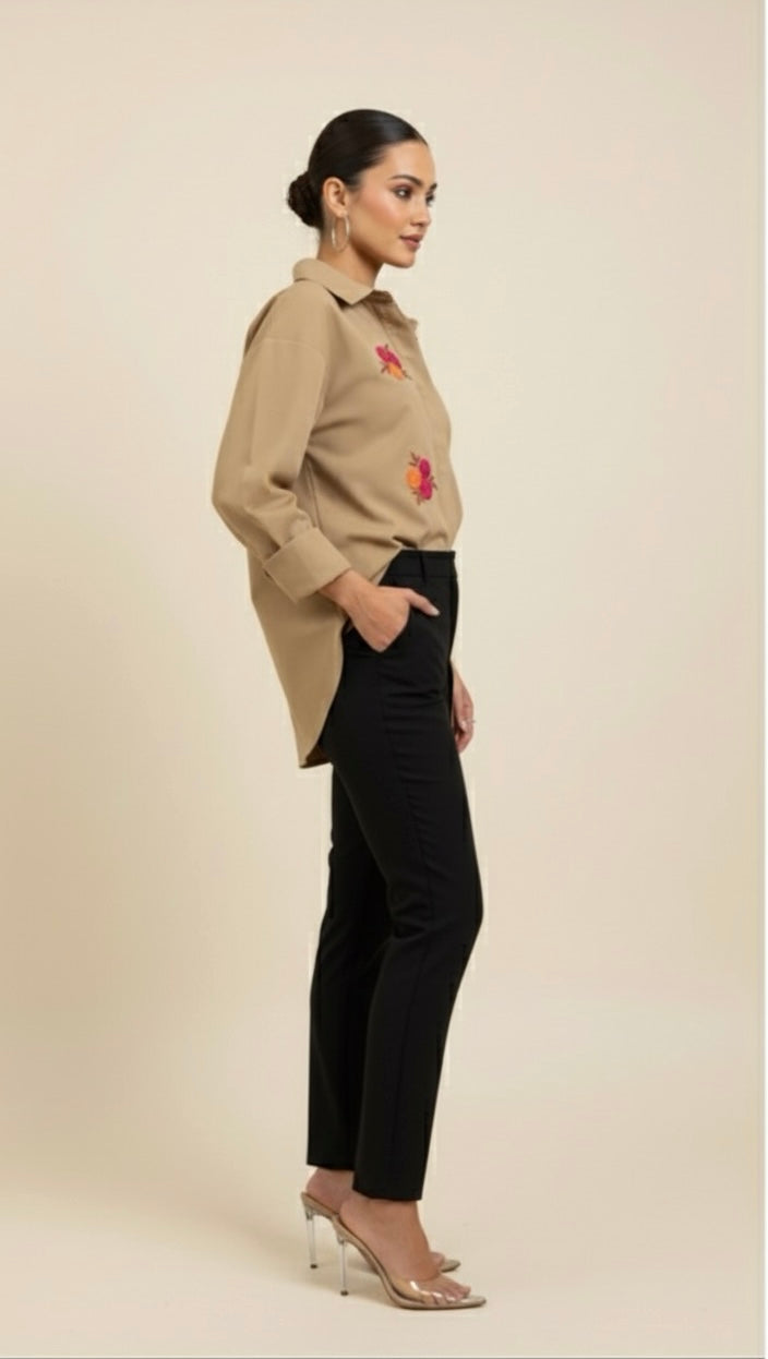 ELORA TAN FLORAL SHIRT