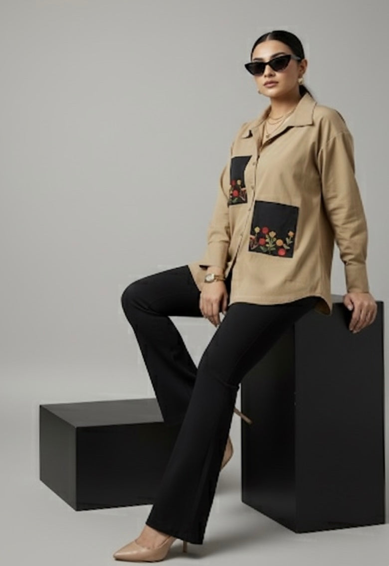 ELORA BEIGE N BLACK BLOCK SHIRT