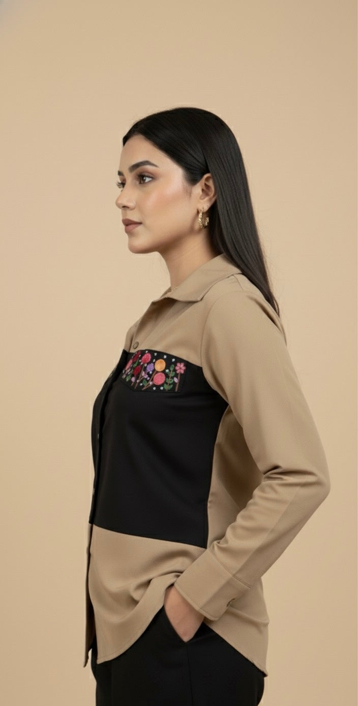 ELORA BEIGE N BLACK SHIRT