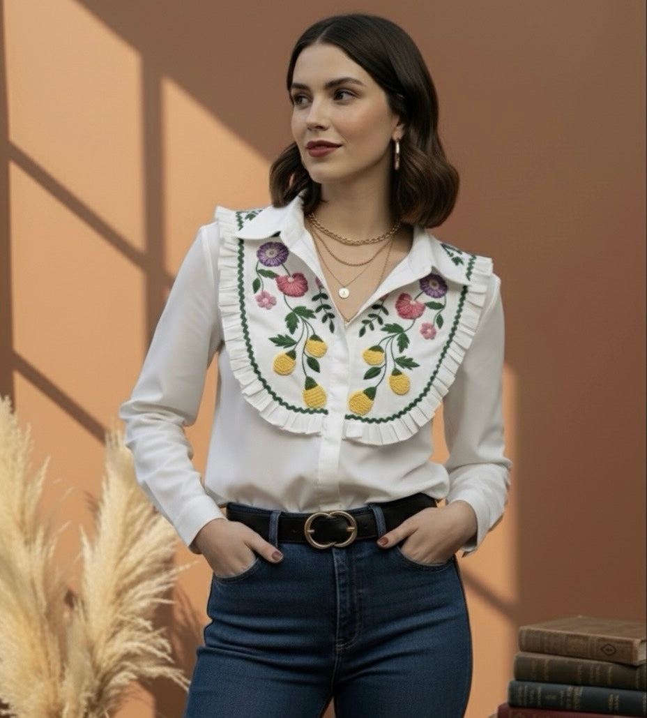 BLOSSOM WHITE FRILL SHIRT