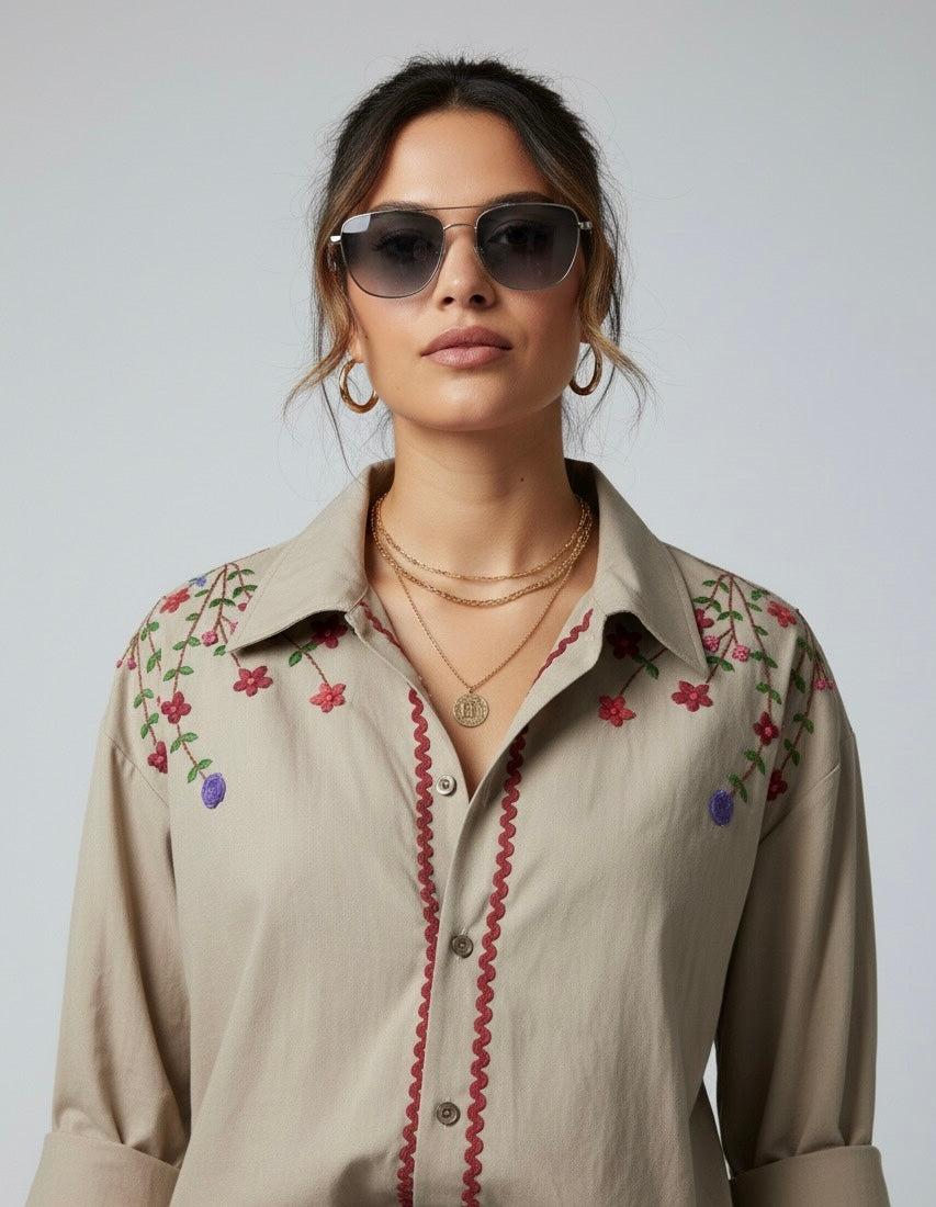 BLOSSOM BEIGE LACE SHIRT