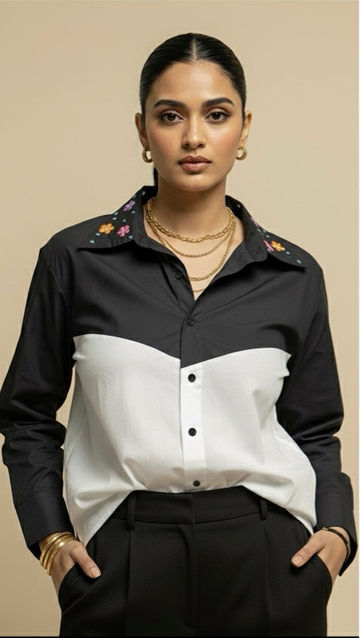 ELORA BLACK AND WHITE BLOCK SHIRT