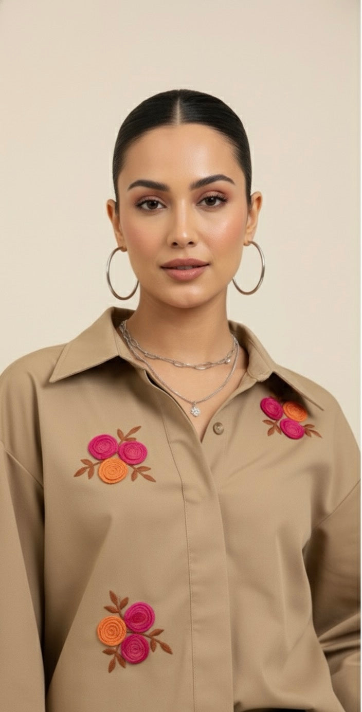 ELORA TAN FLORAL SHIRT