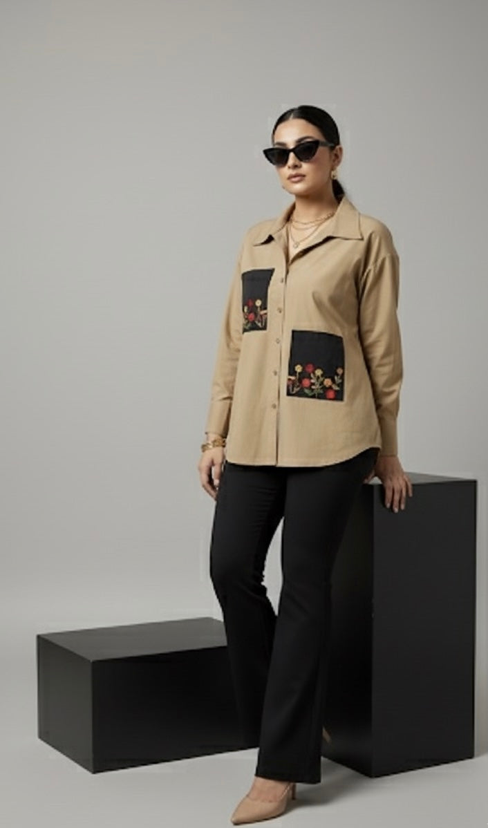 ELORA BEIGE N BLACK BLOCK SHIRT