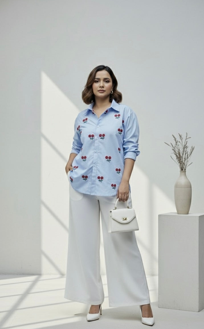 ELORA SKY BLUE FLORAL SHIRT
