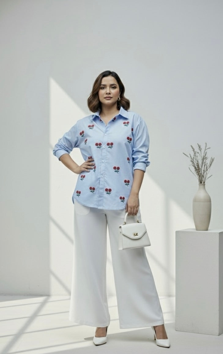 ELORA SKY BLUE FLORAL SHIRT