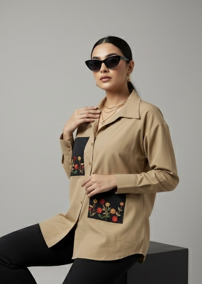 ELORA BEIGE N BLACK BLOCK SHIRT