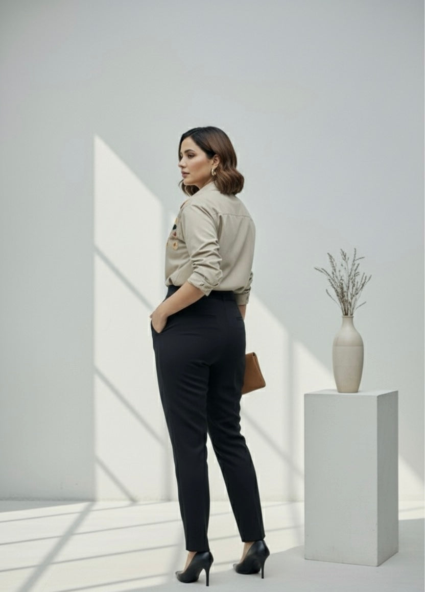 BLOSSOM HAND EMBROIDERED BEIGE SHIRT