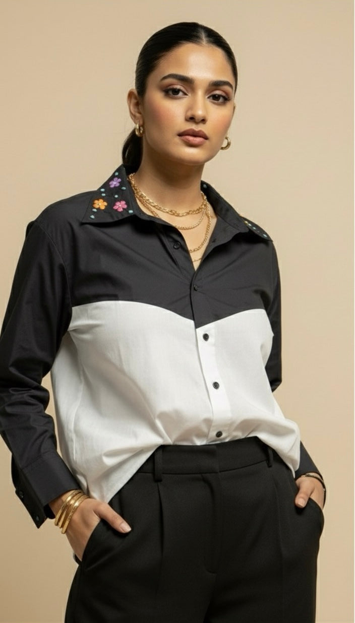 ELORA BLACK AND WHITE BLOCK SHIRT