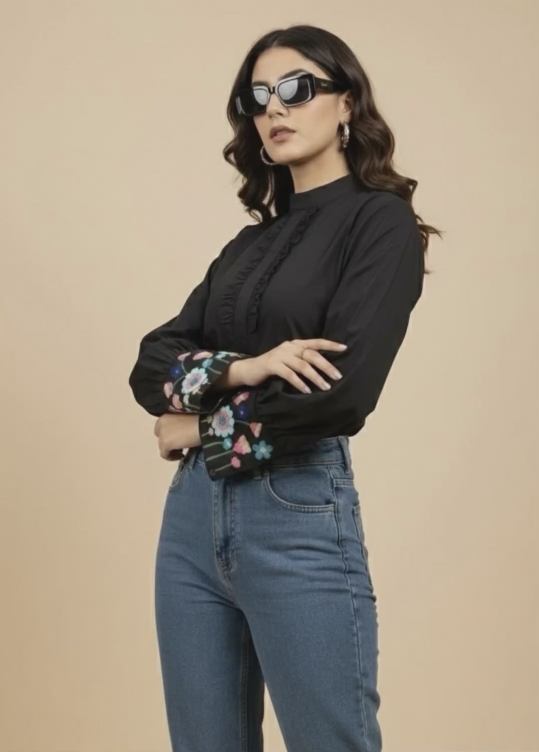 ELORA BLACK BAN COLLAR SHIRT